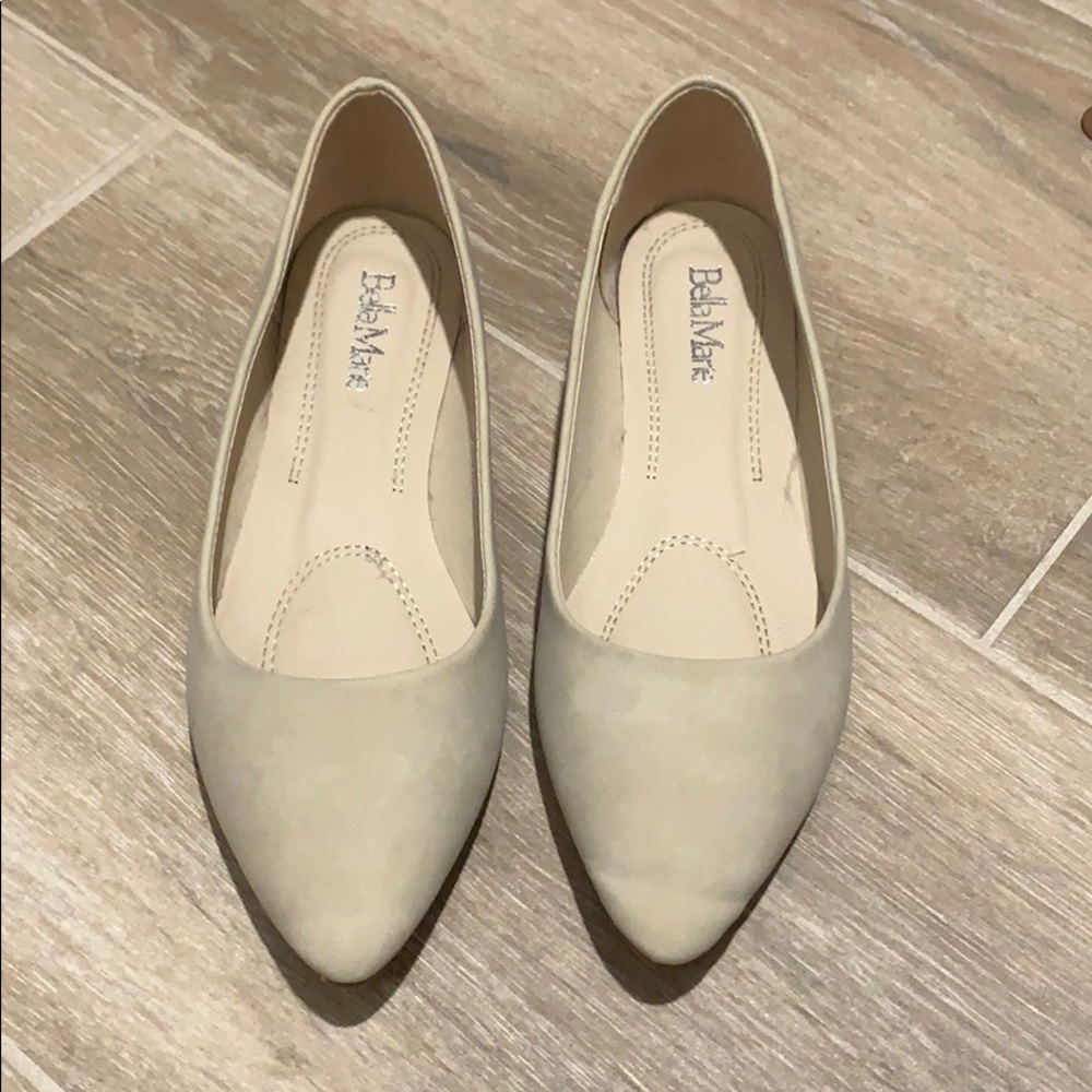Tan suede pointed toe flats